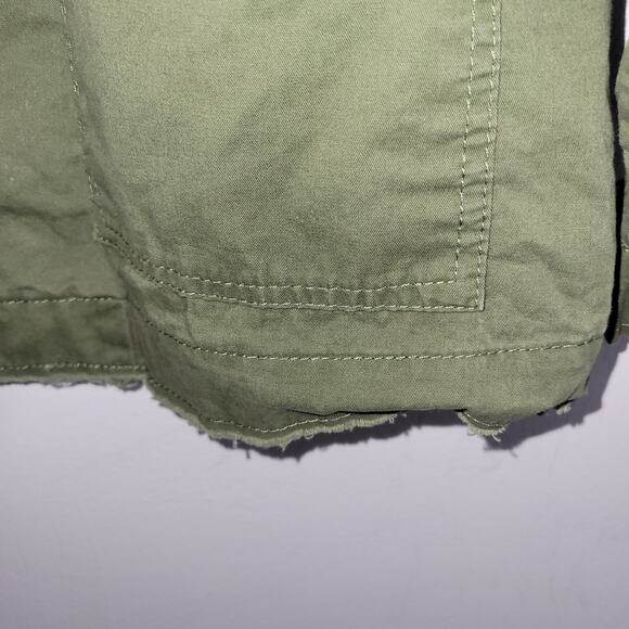 Utility Military Style Jacket Size Medium Embroidered Floral Olive Green Raw Hem - Picture 7 of 12